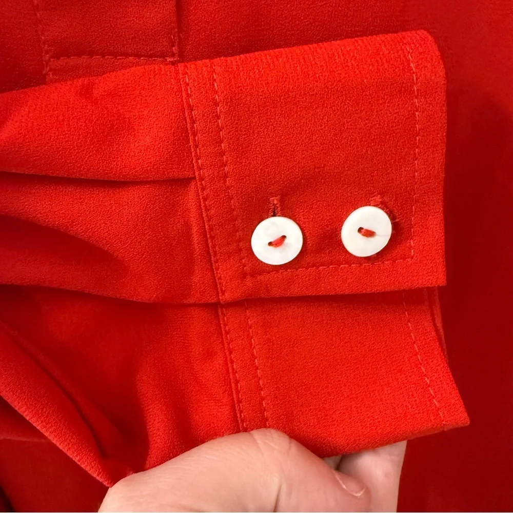 Tuckernuck Callahan Shirt Dress Red Crepe Swing Ruffle Hem Pockets Size Large - Picture 4 of 8